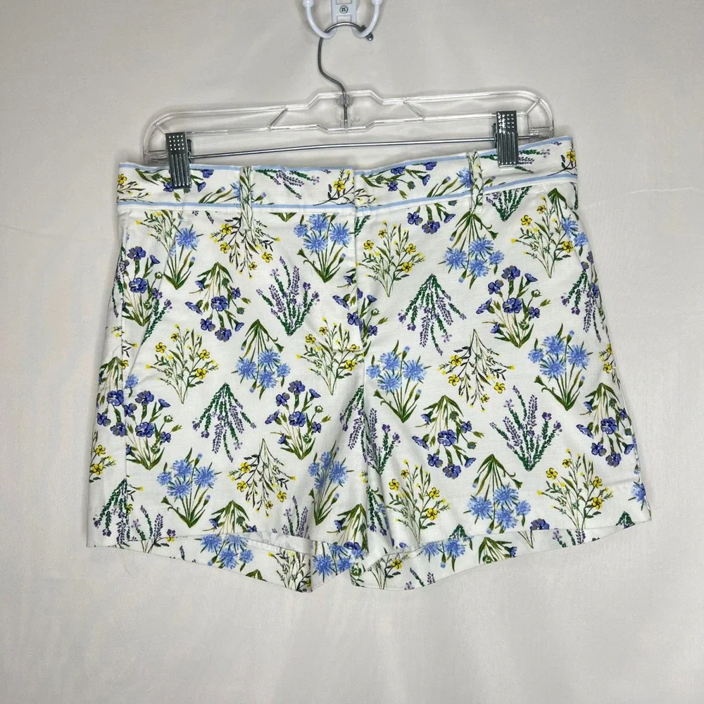 Floral Tailored Shorts Wildflowers White Seersucker Riviera‎ Preppy Nautical 0